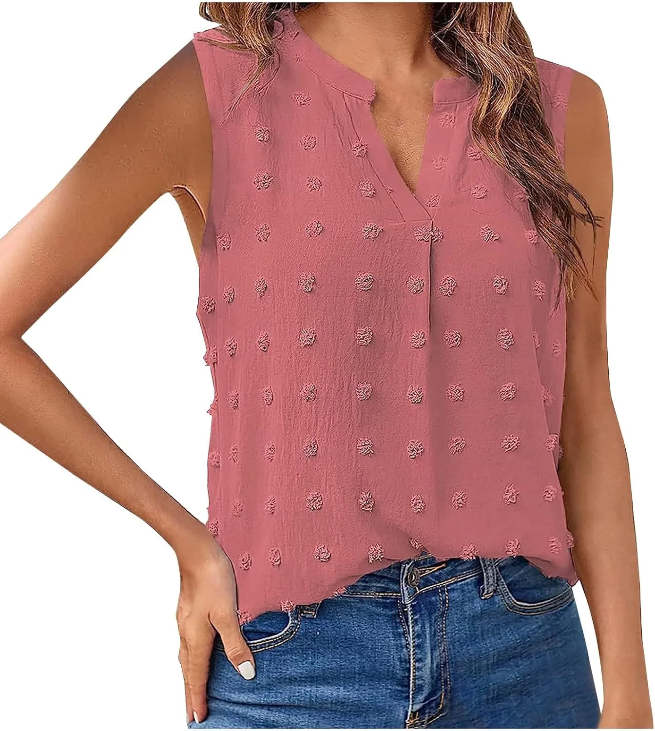 Womens Tank Tops V Neck Ruffle Short Sleeve Flowy Shirts Dressy Elegant Swiss Dots Blouses Sleeveless Tshirts Tees