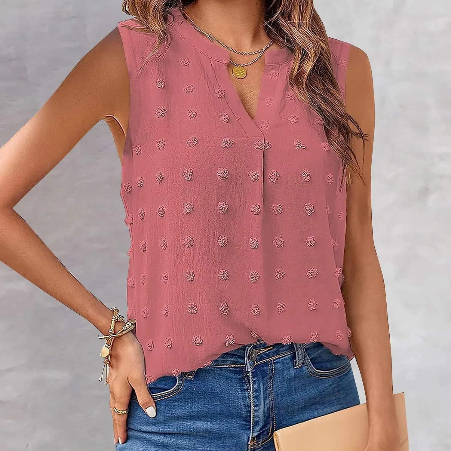 Womens Tank Tops V Neck Ruffle Short Sleeve Flowy Shirts Dressy Elegant Swiss Dots Blouses Sleeveless Tshirts Tees