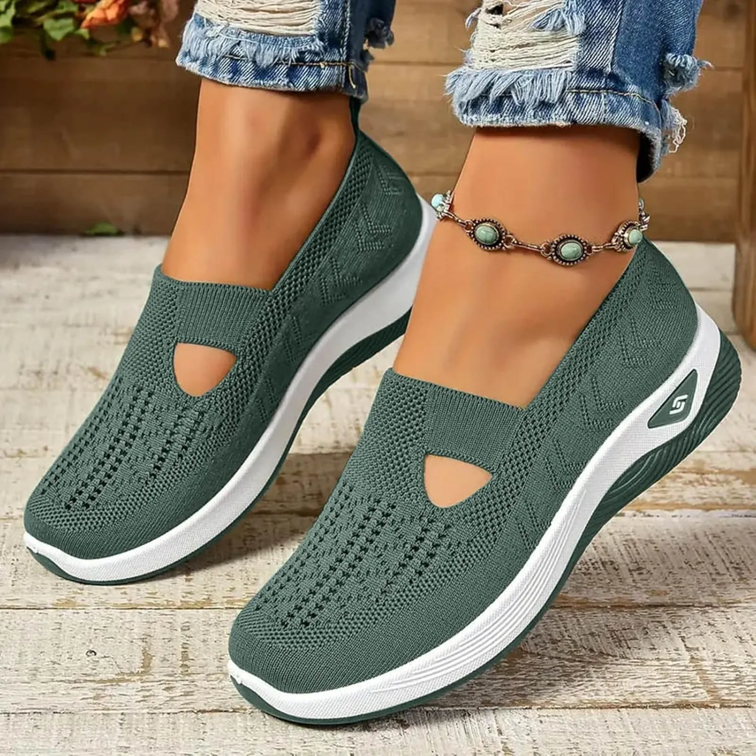 Womens Walking Shoes Slip On Sneakers Casual Comfortable Mesh Tennis Shoes Arch Support Non-Slip Orthopedic Sneakers