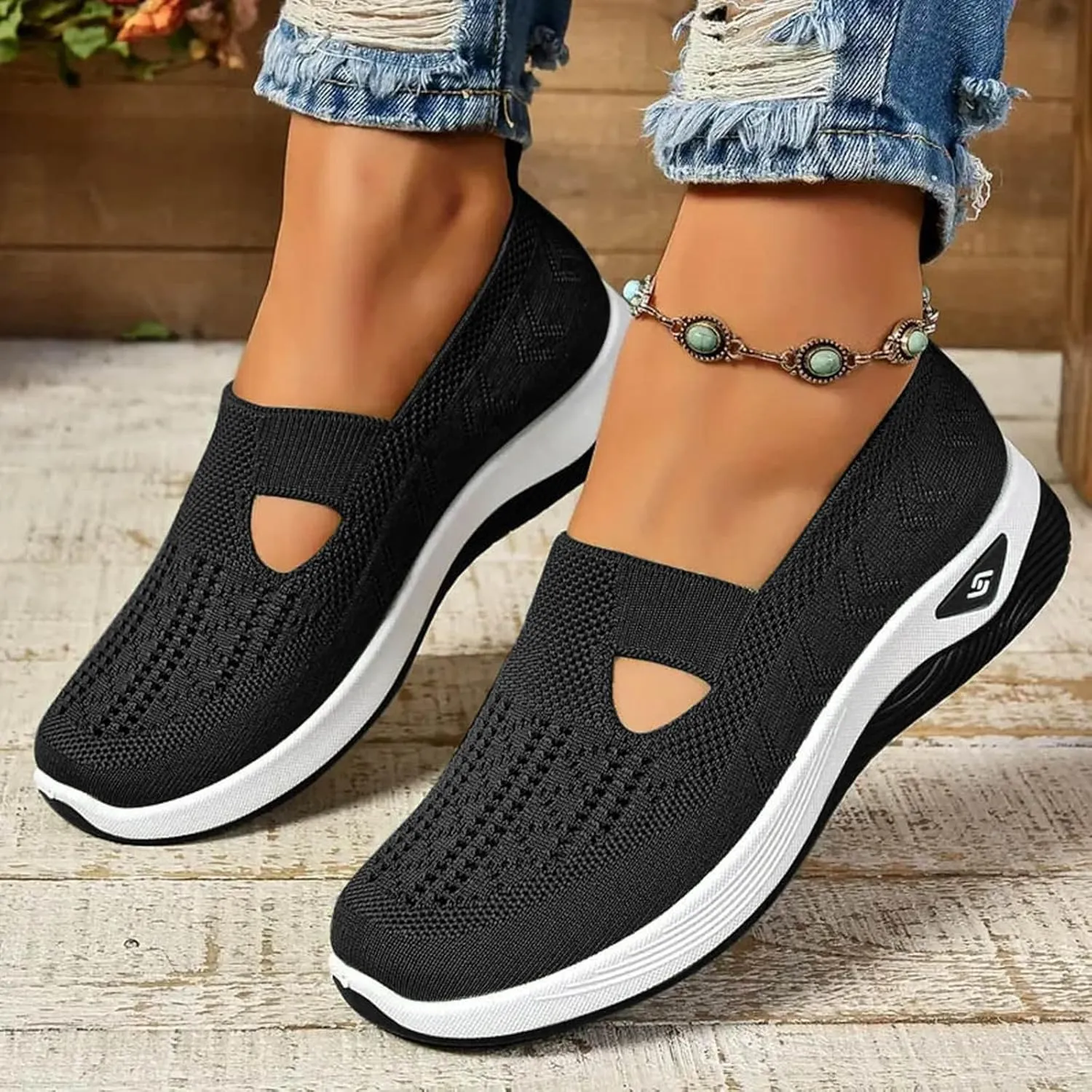 Womens Walking Shoes Slip On Sneakers Casual Comfortable Mesh Tennis Shoes Arch Support Non-Slip Orthopedic Sneakers