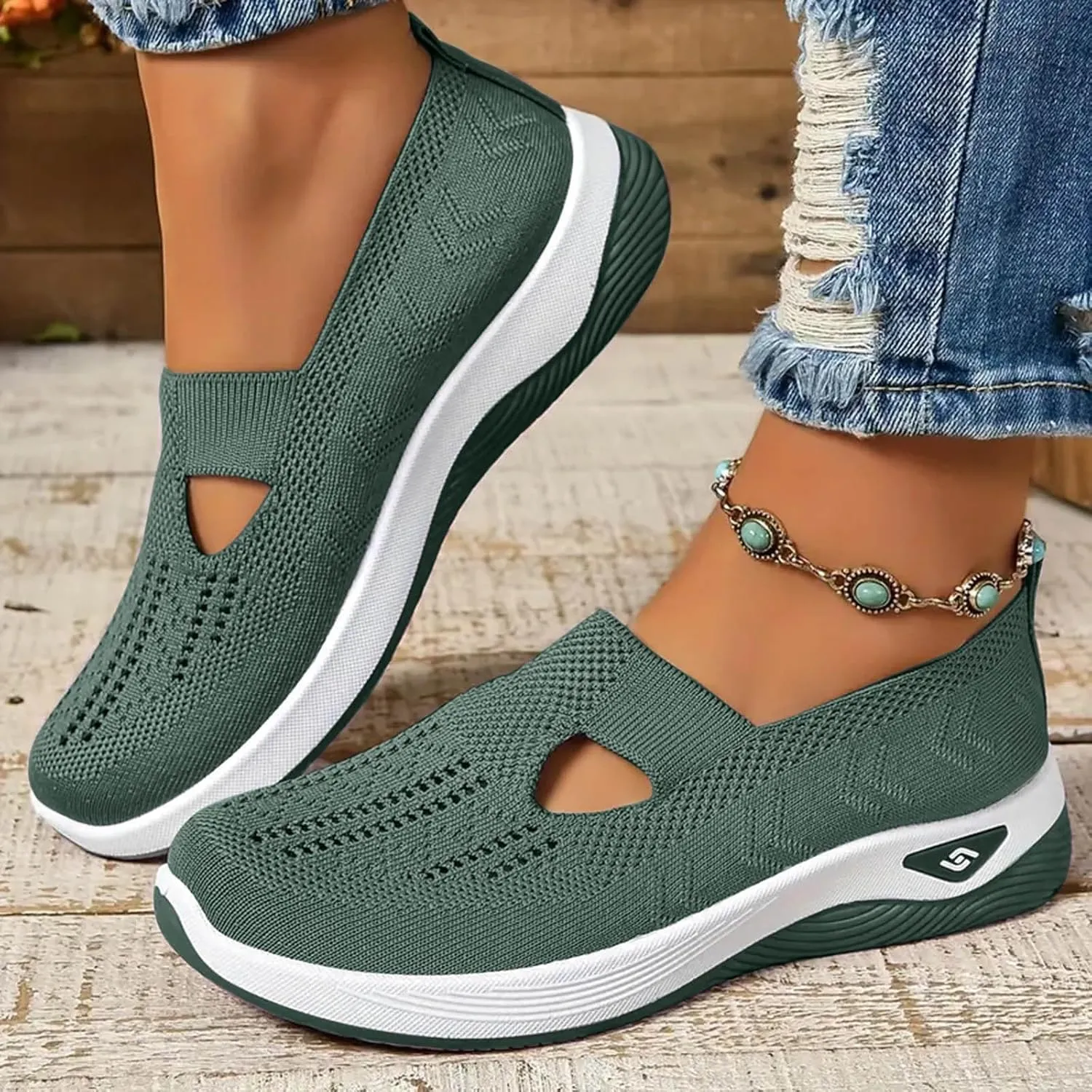 Womens Walking Shoes Slip On Sneakers Casual Comfortable Mesh Tennis Shoes Arch Support Non-Slip Orthopedic Sneakers