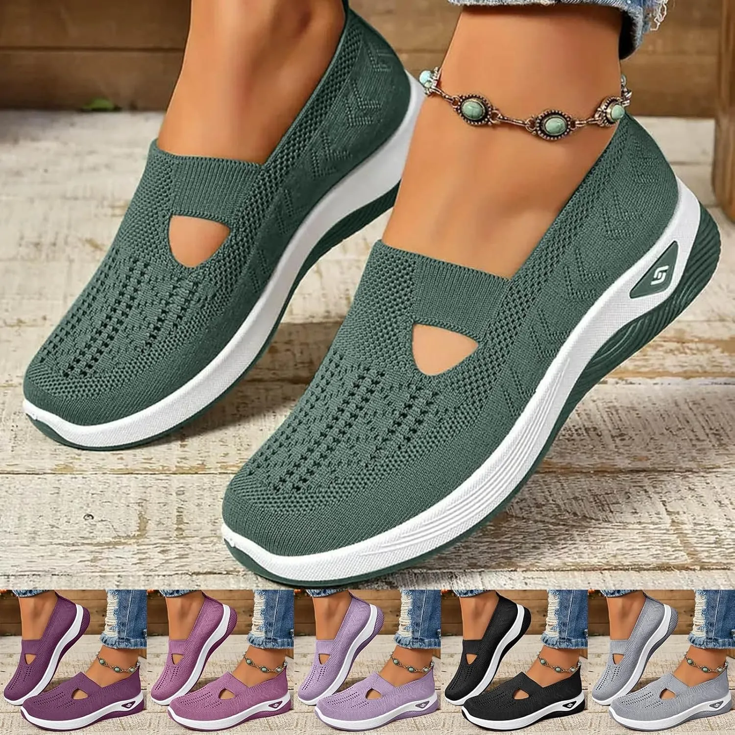 Womens Walking Shoes Slip On Sneakers Casual Comfortable Mesh Tennis Shoes Arch Support Non-Slip Orthopedic Sneakers