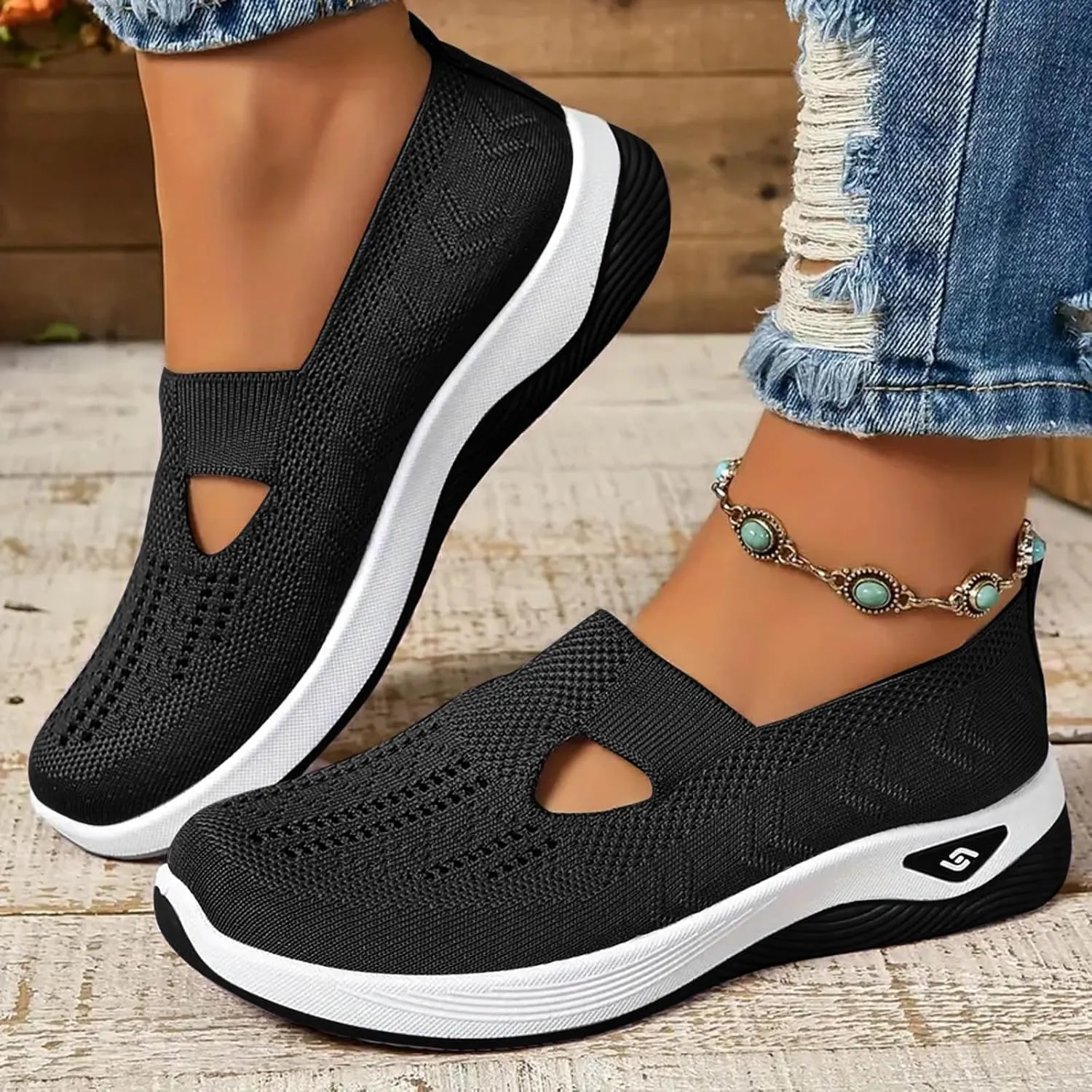 Womens Walking Shoes Slip On Sneakers Casual Comfortable Mesh Tennis Shoes Arch Support Non-Slip Orthopedic Sneakers