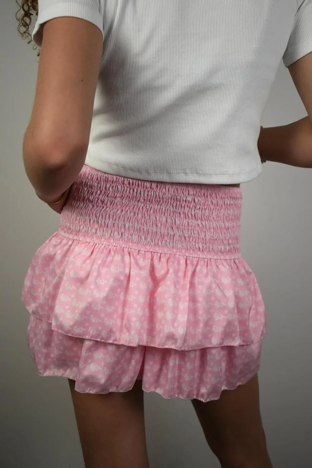 Women's Y2k Ruffle Fairy Skirt Floral Striped Gingham Flowy Mini Skirt Stretchy Waist Layered Pleated Short Skirts