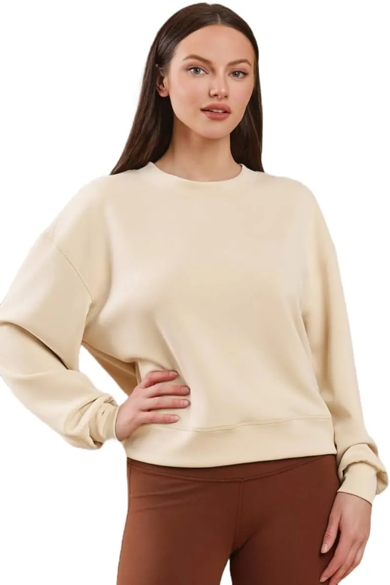 YELETE Womens Cropped Sweatshirt, Casual Crew Neck Top with Loose Fit and Long Sleeves, Available in Plus