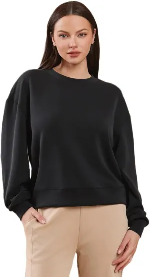 YELETE Womens Cropped Sweatshirt, Casual Crew Neck Top with Loose Fit and Long Sleeves, Available in Plus