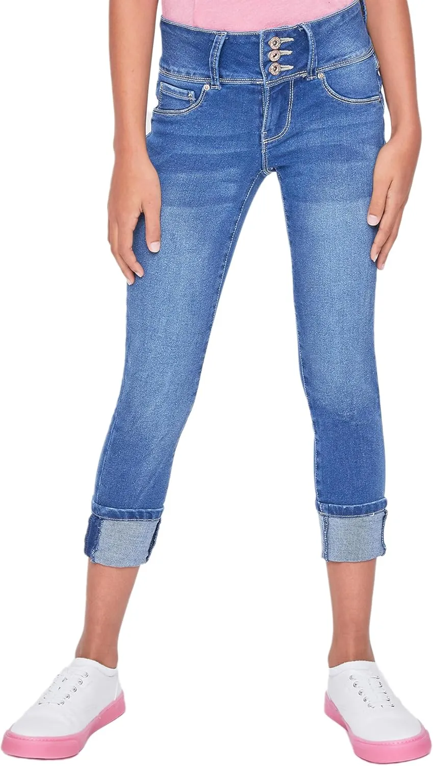 YMI Girls Basic 3 Button Wide Cuff Skinny Jean