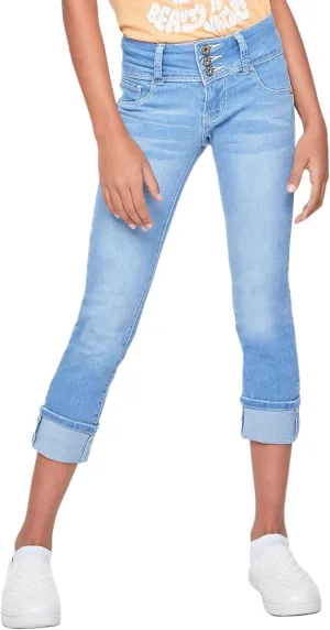 YMI Girls Basic 3 Button Wide Cuff Skinny Jean