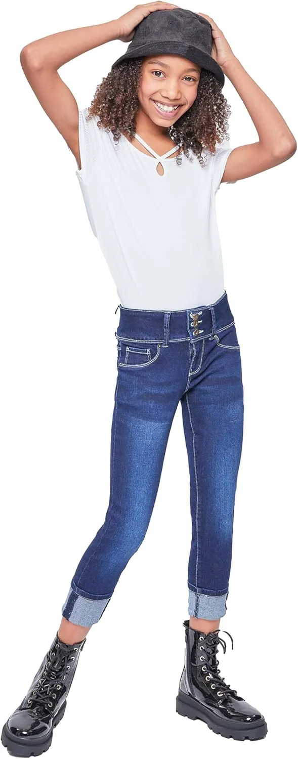 YMI Girls Basic 3 Button Wide Cuff Skinny Jean