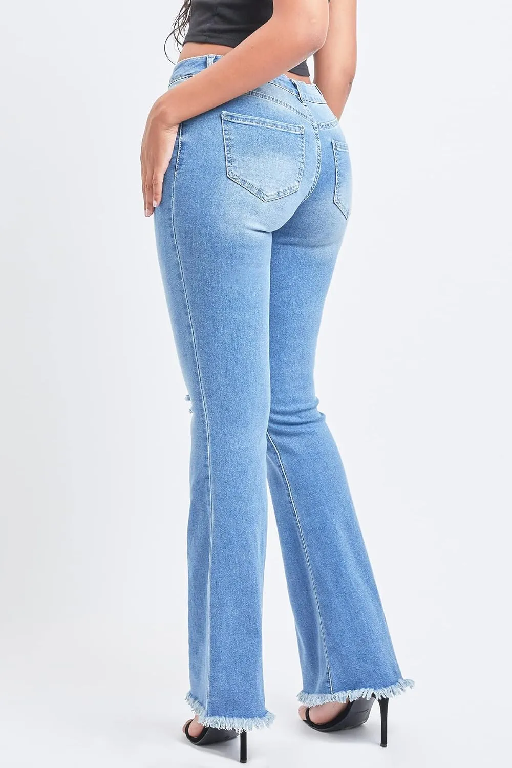 YMI Womens 1-Button Low-Rise Fray Hem Flare