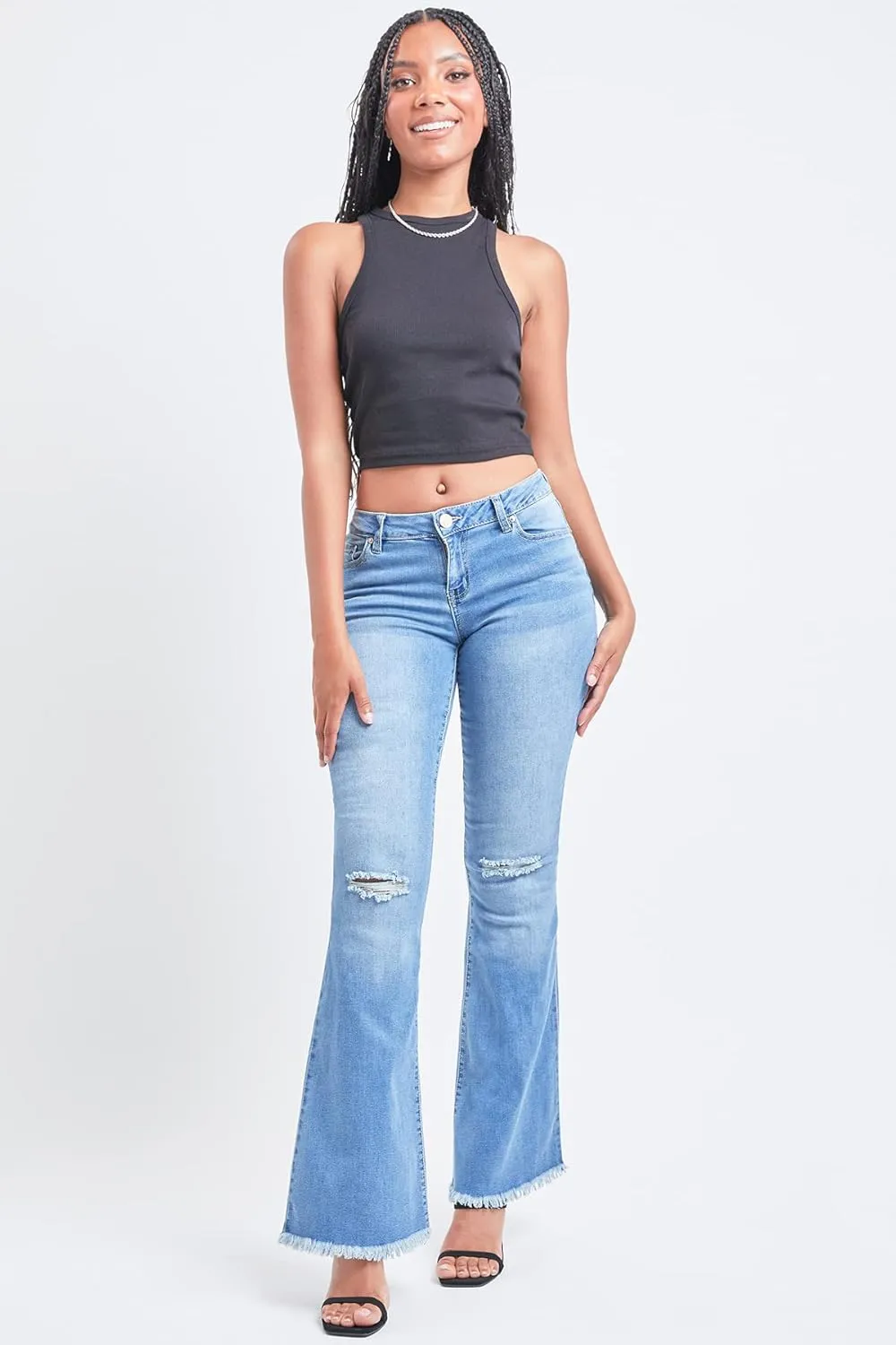 YMI Womens 1-Button Low-Rise Fray Hem Flare