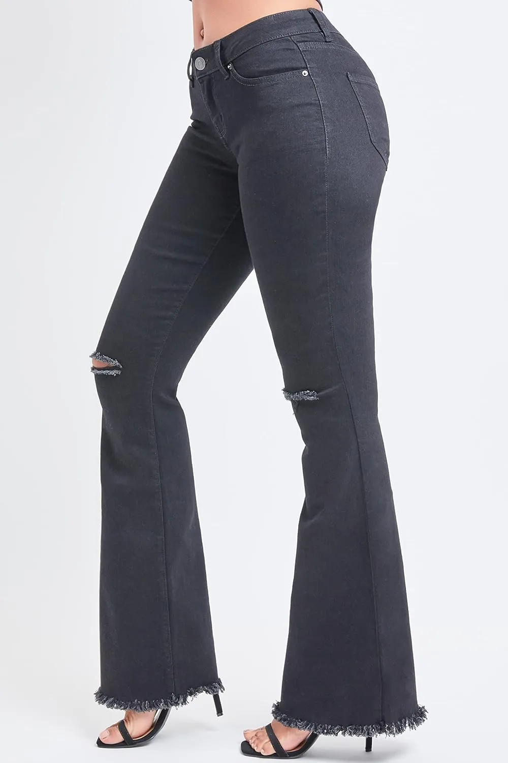 YMI Womens 1-Button Low-Rise Fray Hem Flare