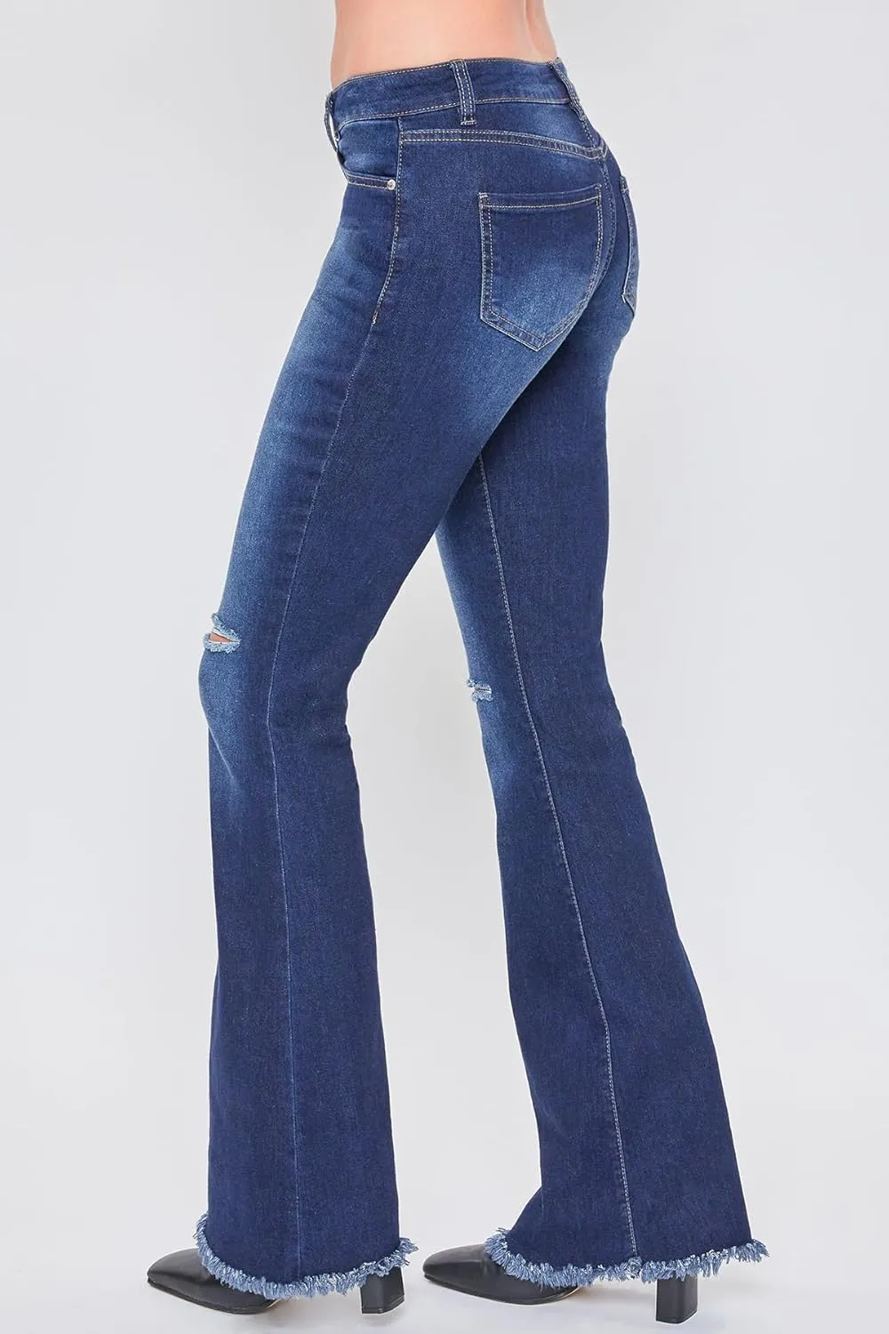 YMI Womens 1-Button Low-Rise Fray Hem Flare