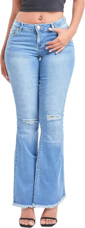 YMI Womens 1-Button Low-Rise Fray Hem Flare
