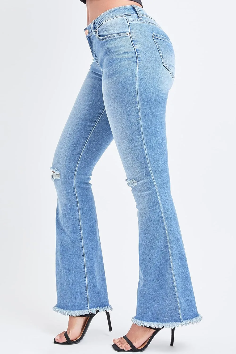 YMI Womens 1-Button Low-Rise Fray Hem Flare
