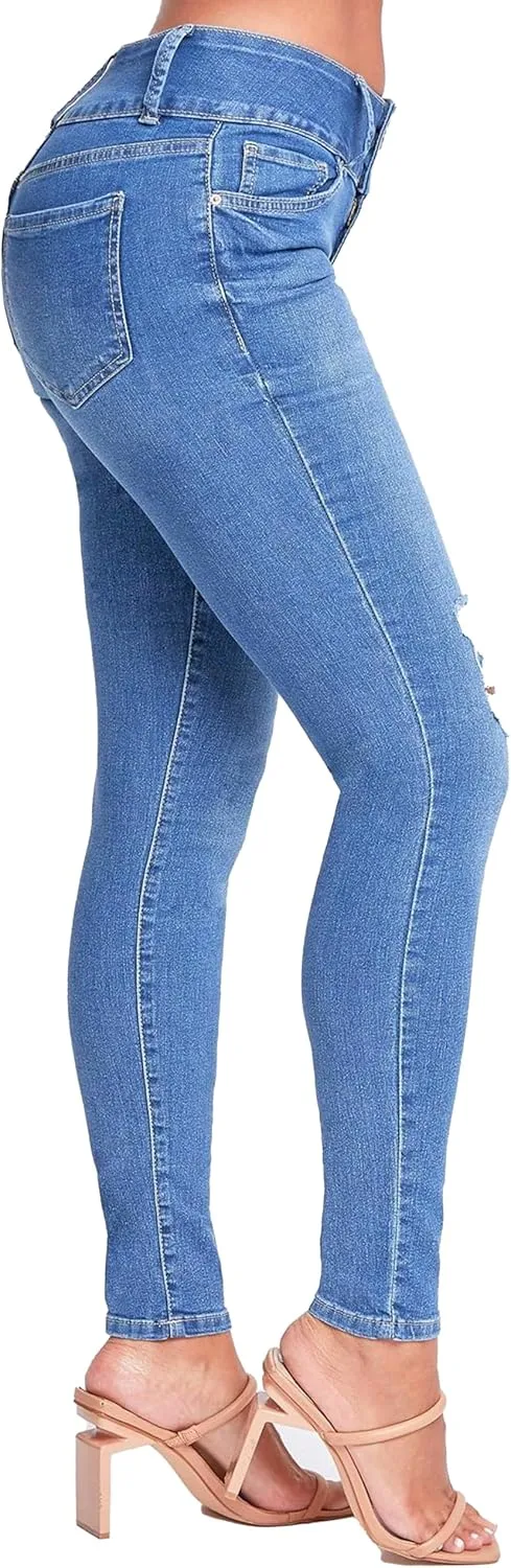 YMI Womens 3-Button High-Rise Skinny Jean Made with Recycled Fibers