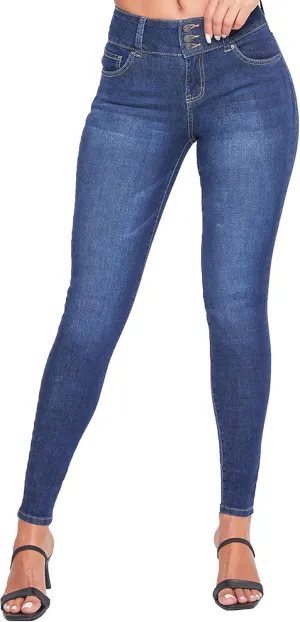 YMI Womens 3-Button High-Rise Skinny Jean Made with Recycled Fibers