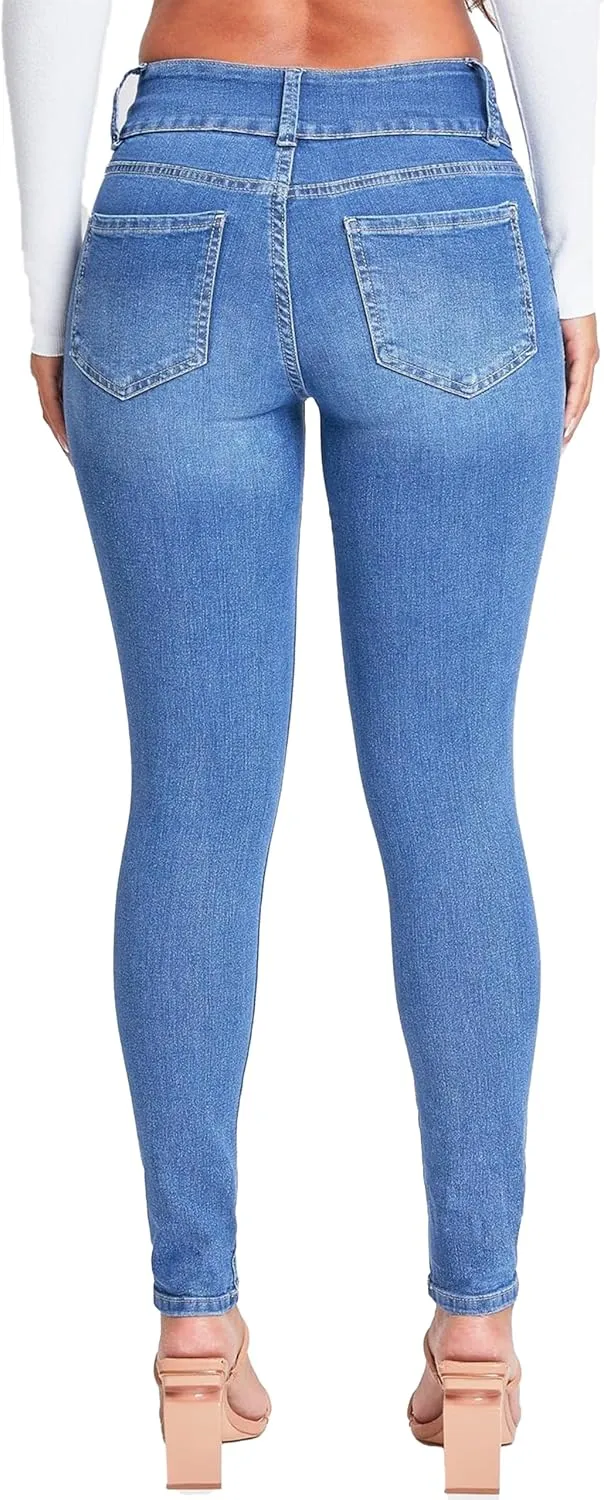 YMI Womens 3-Button High-Rise Skinny Jean Made with Recycled Fibers