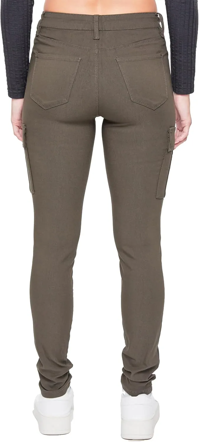 YMI Women's Junior Hyperstretch Button Skinny Cargo Jean