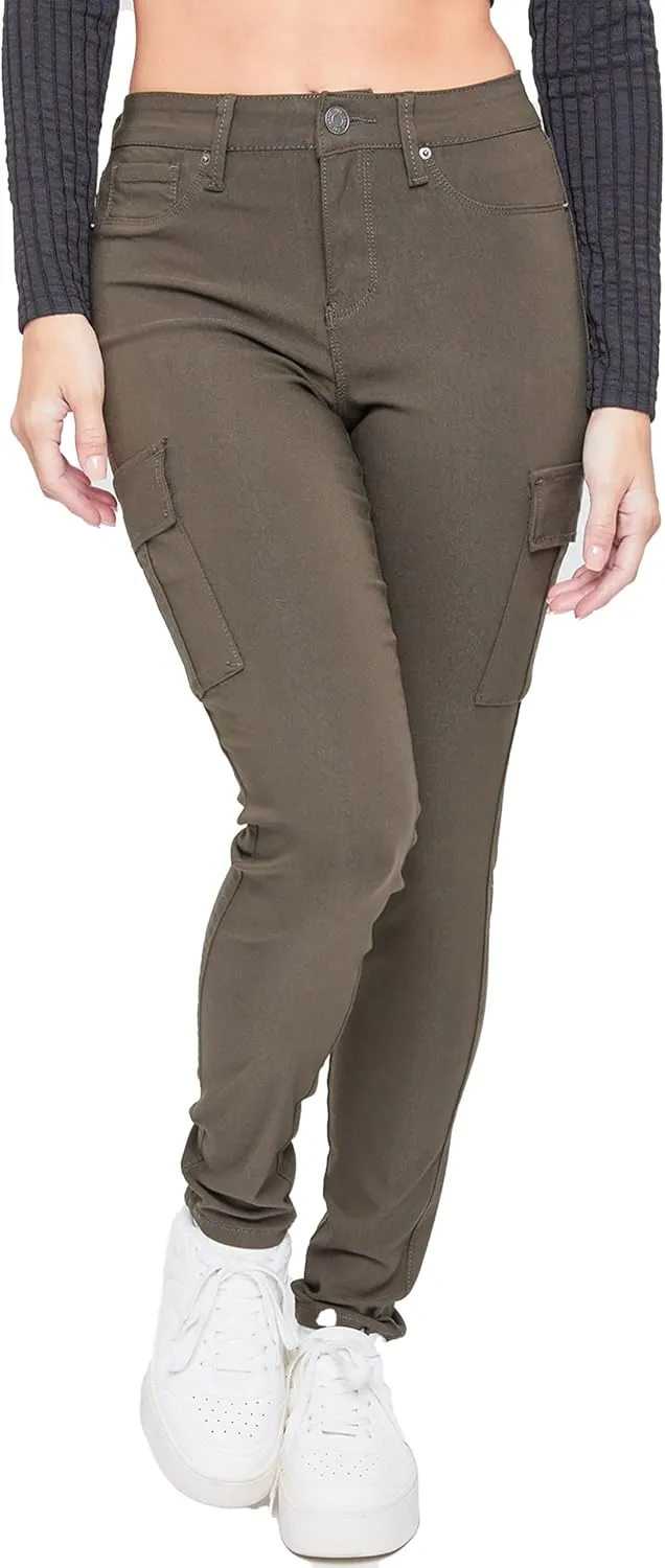 YMI Women's Junior Hyperstretch Button Skinny Cargo Jean
