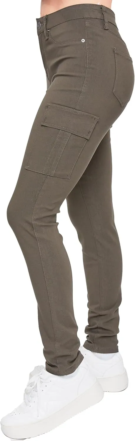 YMI Women's Junior Hyperstretch Button Skinny Cargo Jean