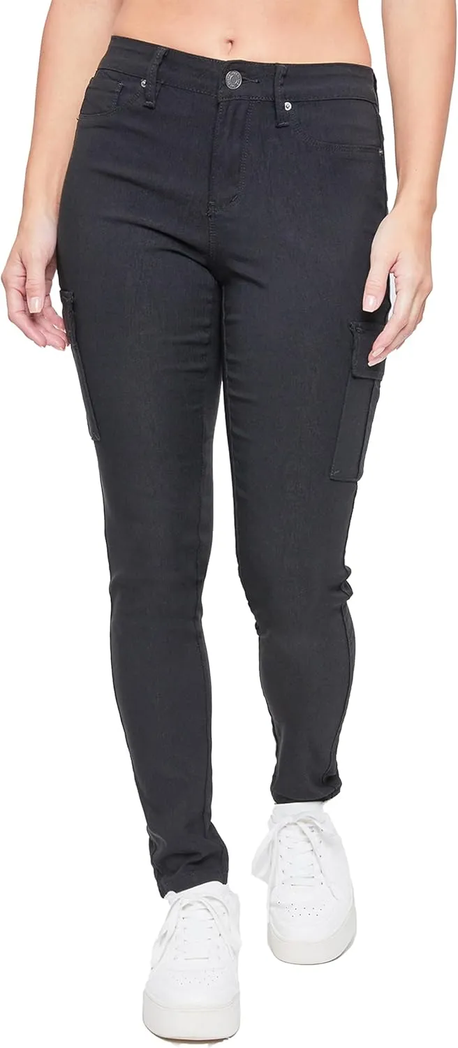 YMI Women's Junior Hyperstretch Button Skinny Cargo Jean