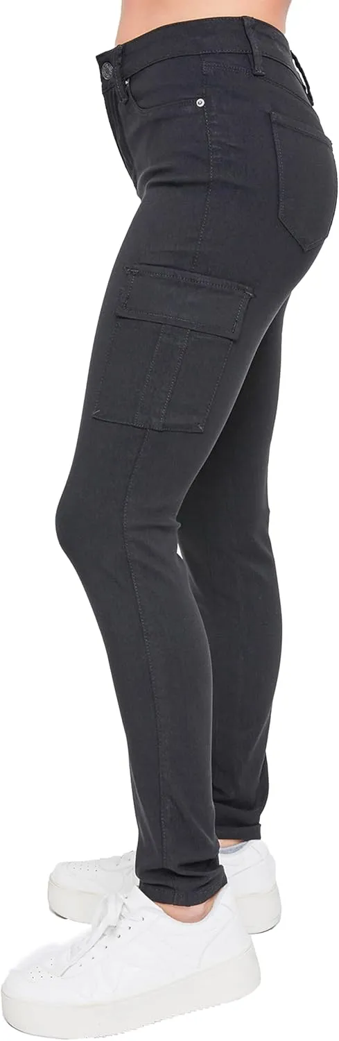 YMI Women's Junior Hyperstretch Button Skinny Cargo Jean
