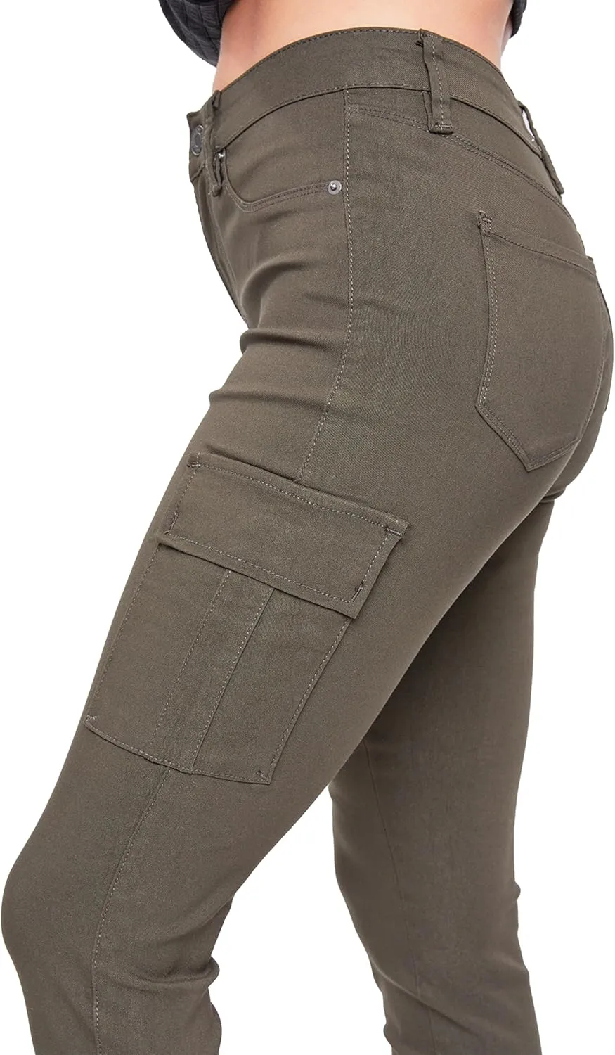 YMI Women's Junior Hyperstretch Button Skinny Cargo Jean