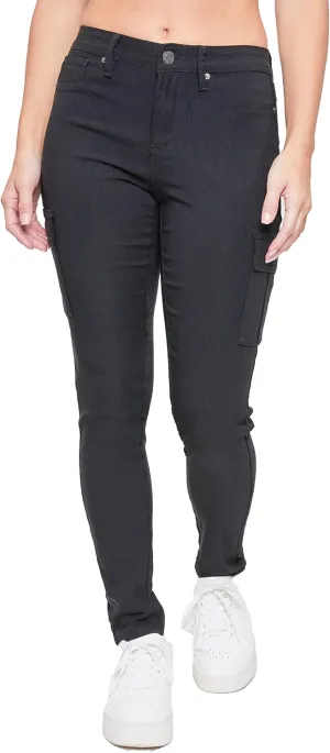 YMI Women's Junior Hyperstretch Button Skinny Cargo Jean