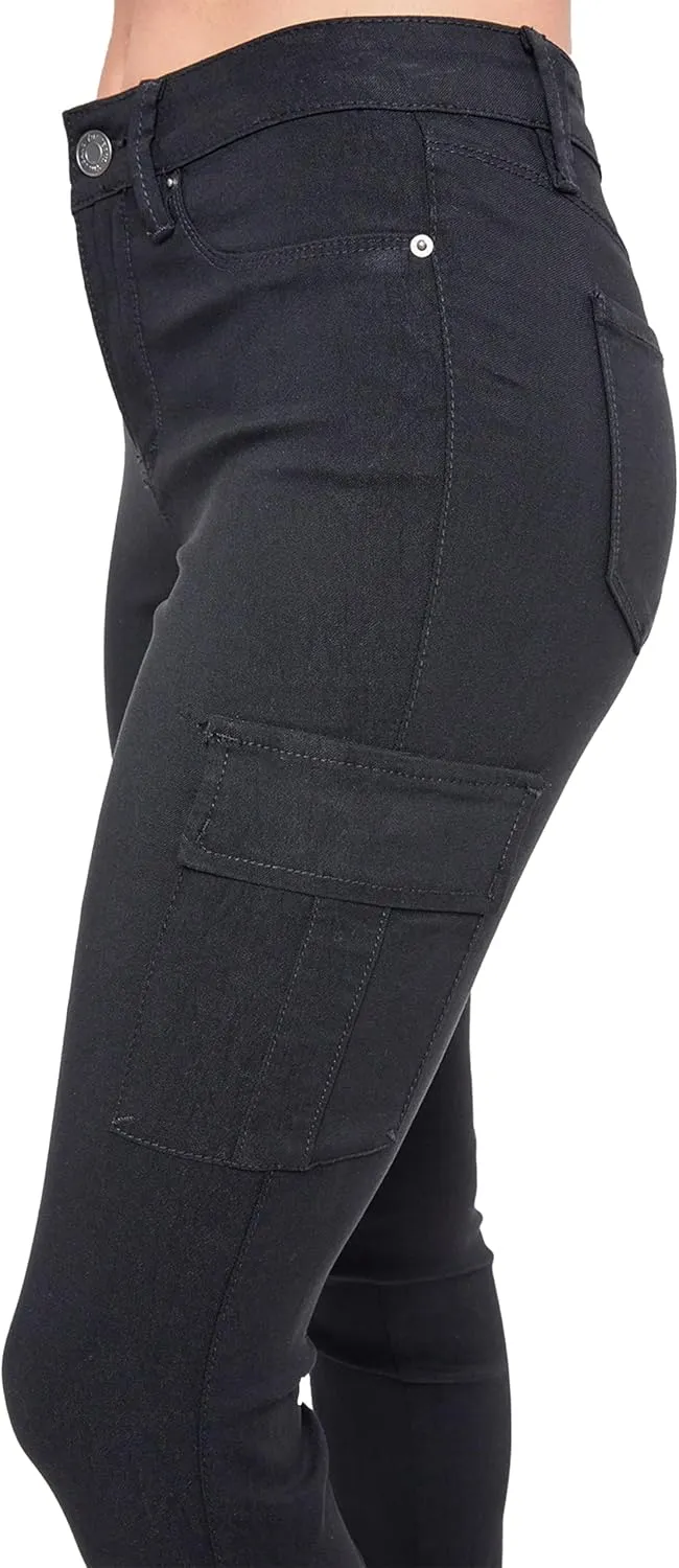 YMI Women's Junior Hyperstretch Button Skinny Cargo Jean