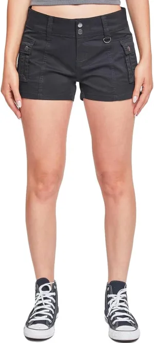 YMI Women's Low Rise Poplin Cargo Shorts, Black. 03