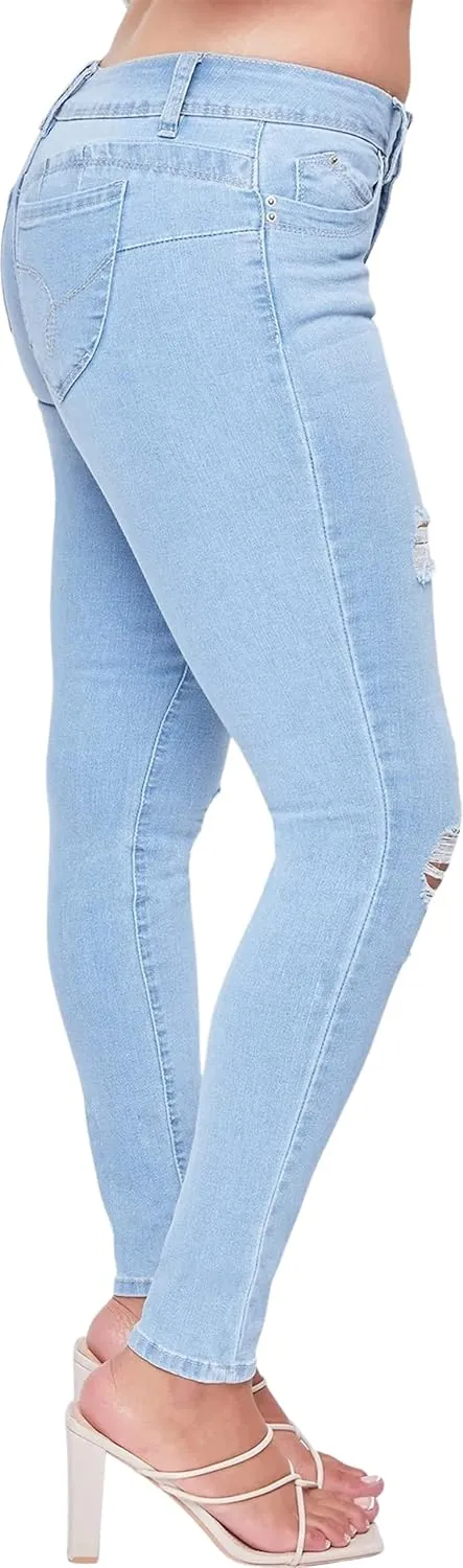 YMI Womens Wannabettabutt Mid-Rise Skinny Jean Made with Recycled Fibers