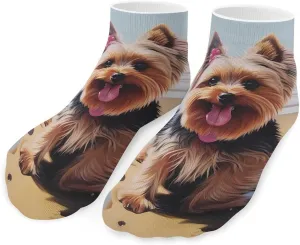 Yorkshire Terrier Dog in Beach Printed Ankle Socks No Show Sock Low-Cut Athletic Socks for Men Women 1 Pair