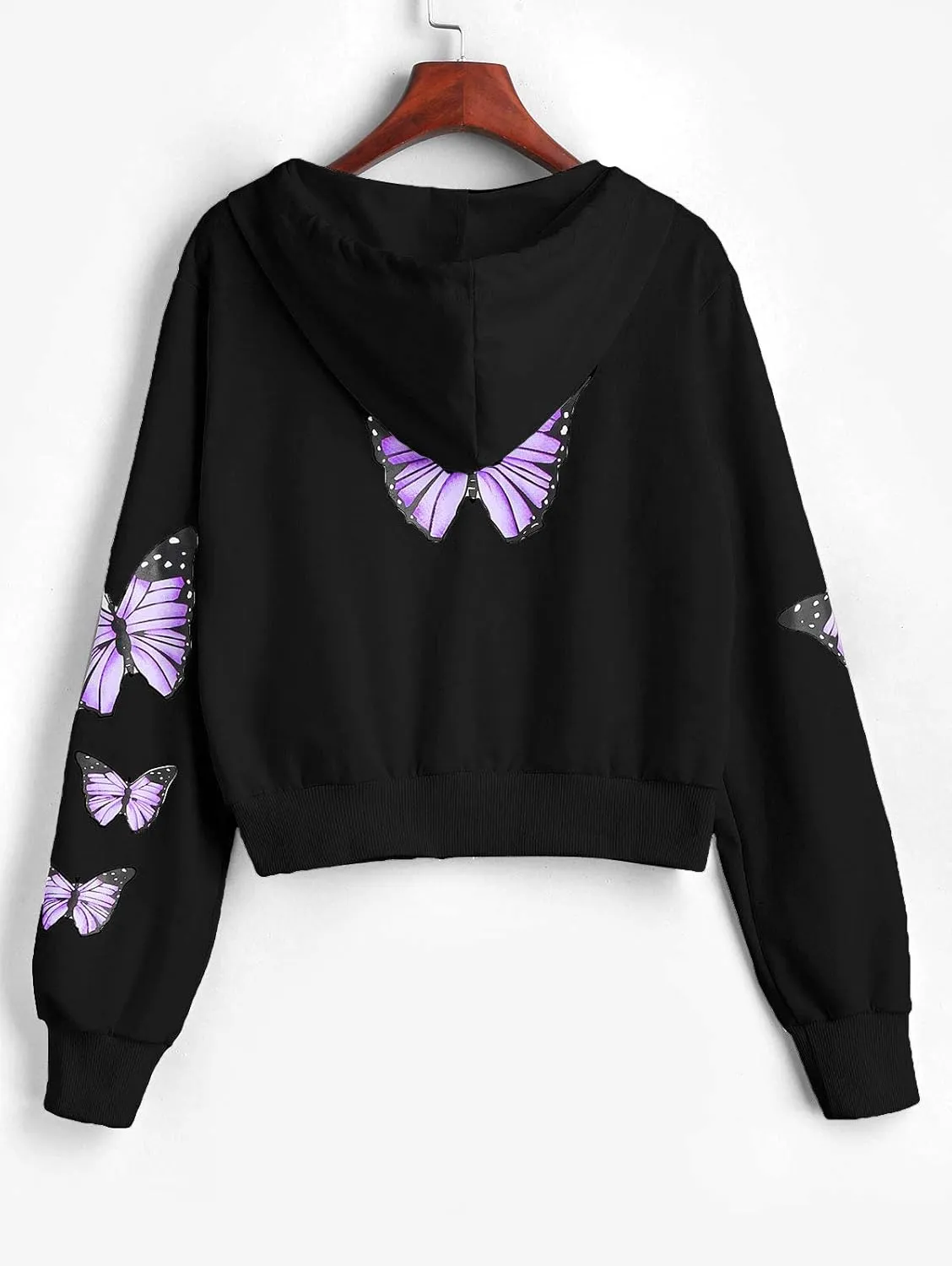 ZAFUL Women's Zip Up Thin Hoodies Long Sleeve Casual Plaid Hoodie Jacket Drop Shoulder Cropped Hooded Sweatshirt