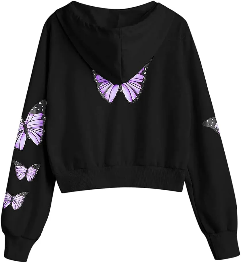 ZAFUL Women's Zip Up Thin Hoodies Long Sleeve Casual Plaid Hoodie Jacket Drop Shoulder Cropped Hooded Sweatshirt