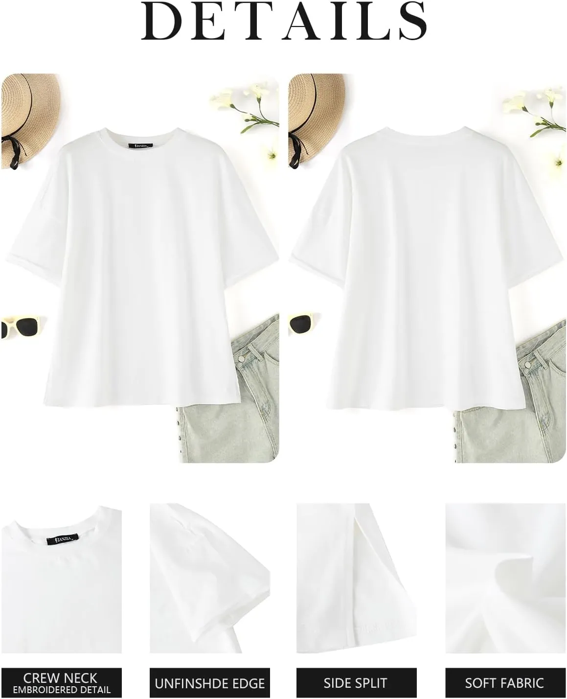ZANZEA Oversized T Shirts for Women Short Rolled Sleeve Round Neck Summer Tops Drop Shoulder Casual Loose Basic Tees