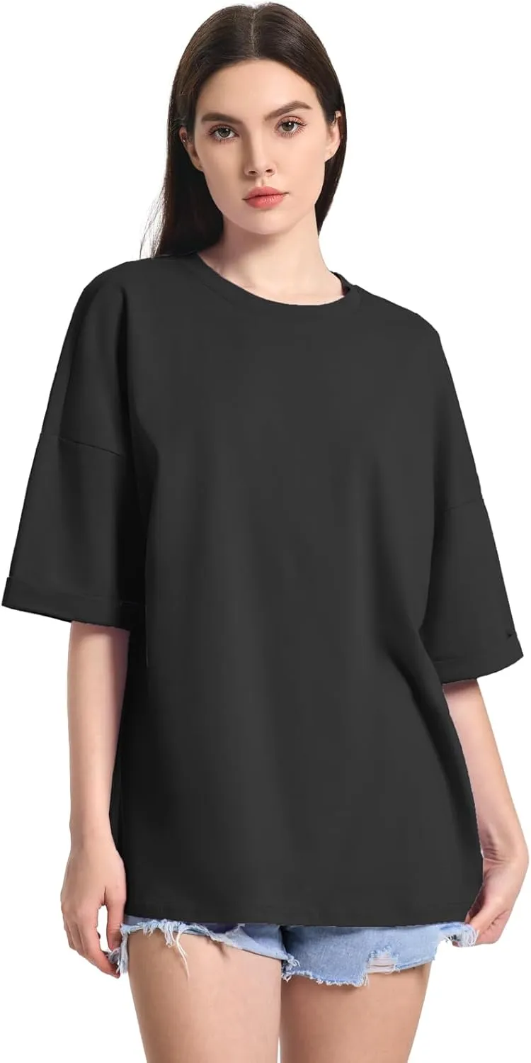 ZANZEA Oversized T Shirts for Women Short Rolled Sleeve Round Neck Summer Tops Drop Shoulder Casual Loose Basic Tees