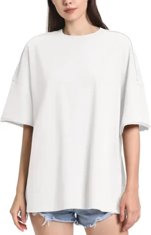 ZANZEA Oversized T Shirts for Women Short Rolled Sleeve Round Neck Summer Tops Drop Shoulder Casual Loose Basic Tees