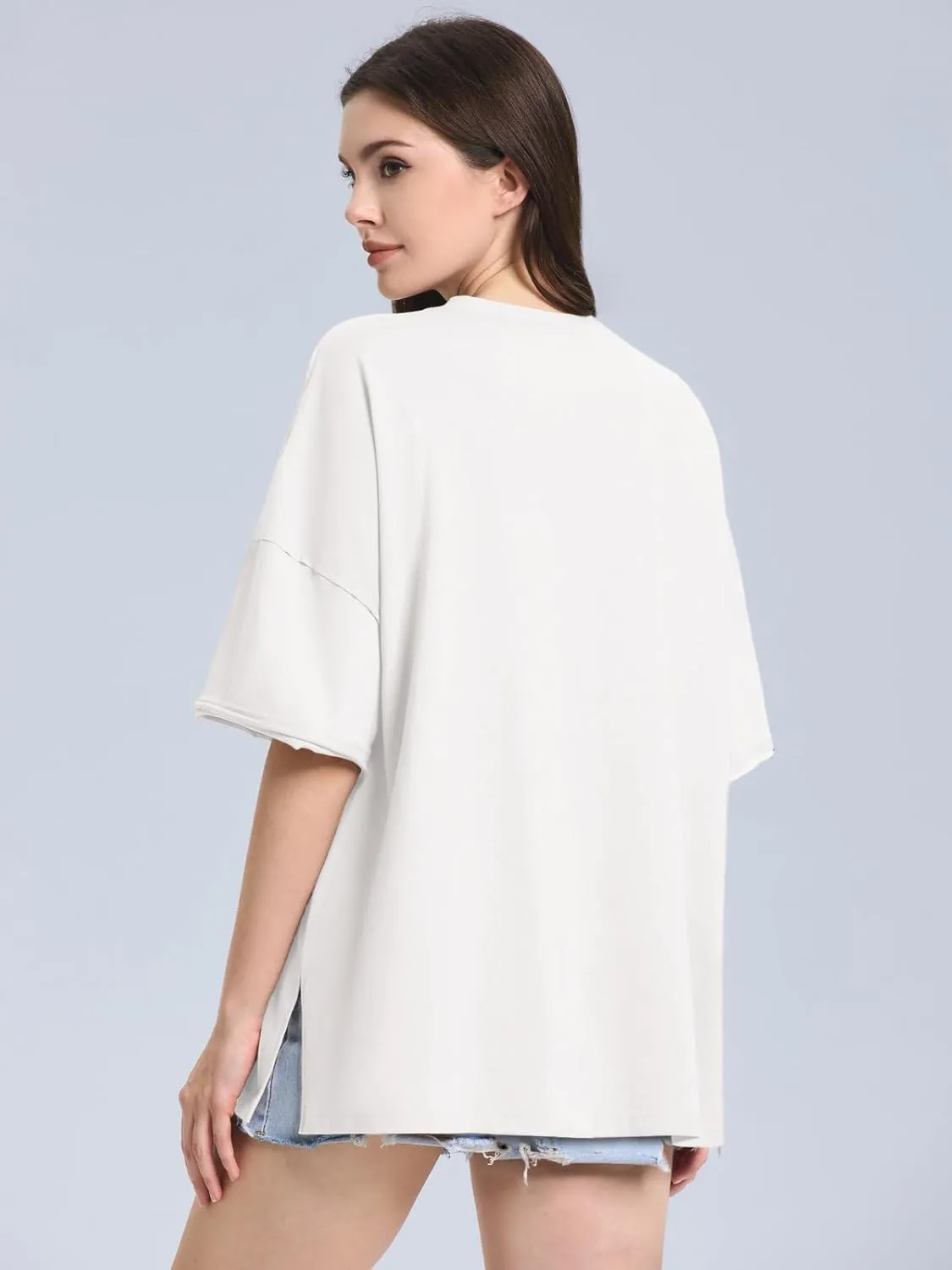 ZANZEA Oversized T Shirts for Women Short Rolled Sleeve Round Neck Summer Tops Drop Shoulder Casual Loose Basic Tees