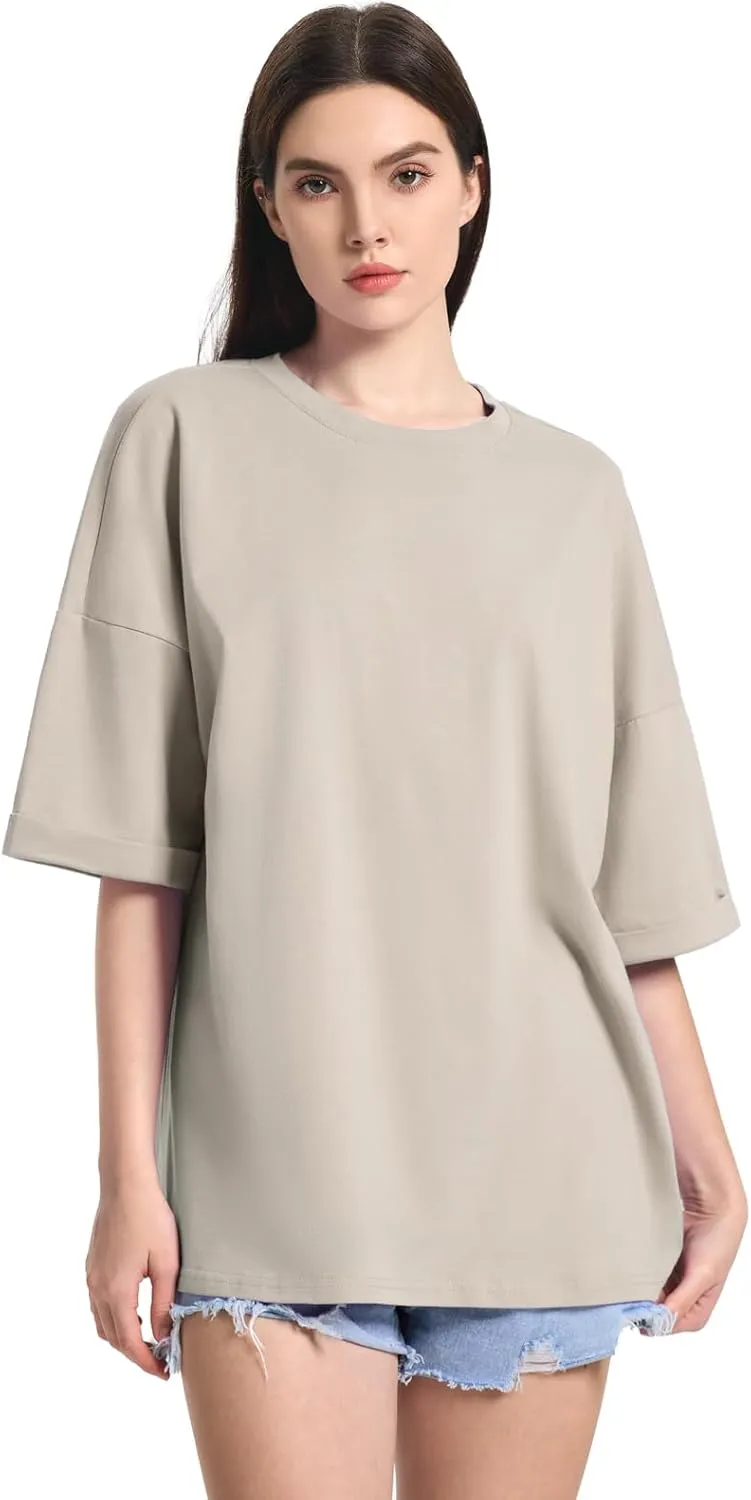 ZANZEA Oversized T Shirts for Women Short Rolled Sleeve Round Neck Summer Tops Drop Shoulder Casual Loose Basic Tees