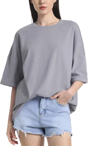 ZANZEA Oversized T Shirts for Women Short Rolled Sleeve Round Neck Summer Tops Drop Shoulder Casual Loose Basic Tees
