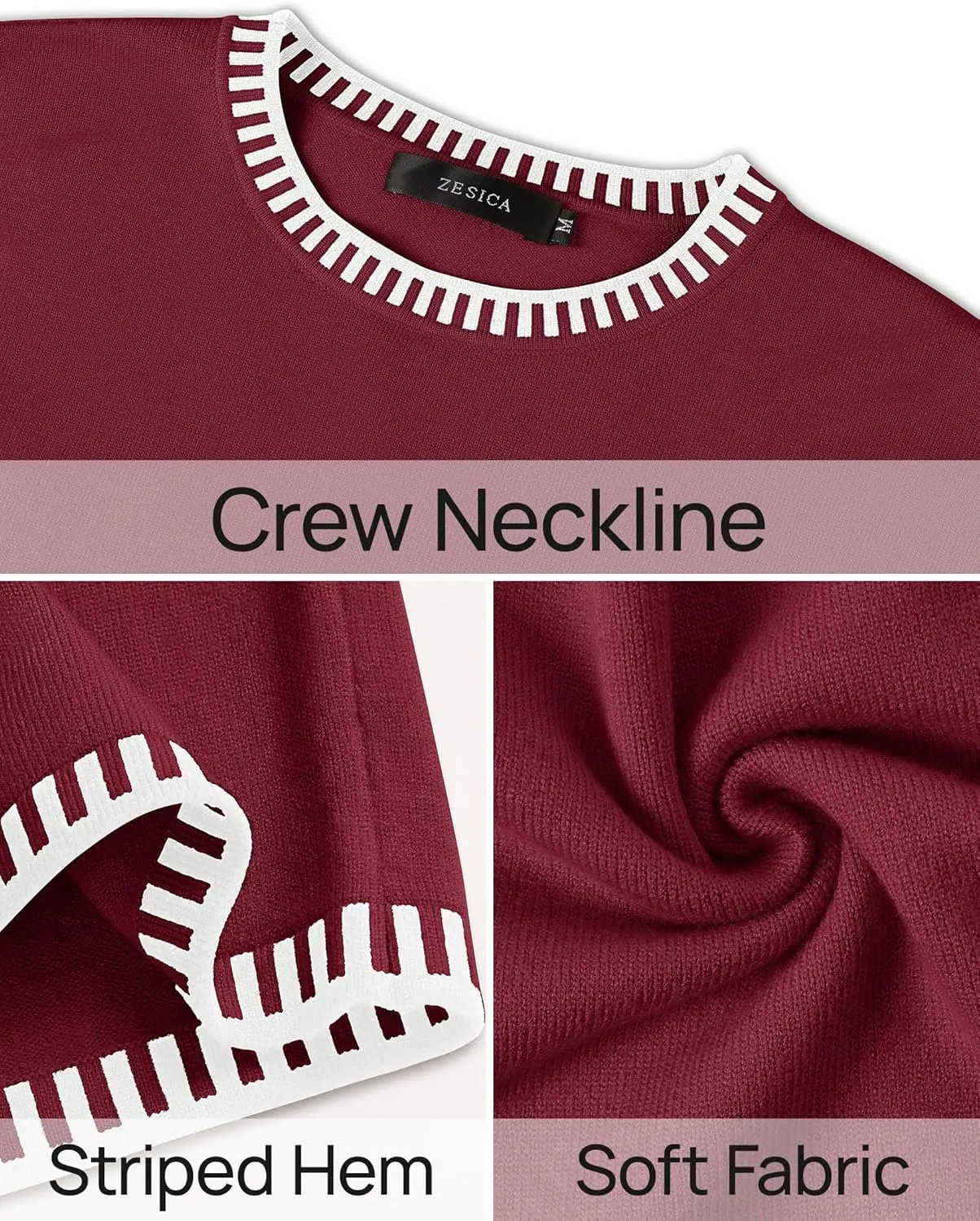 ZESICA Women's Oversized Long Sleeve Sweaters Fall Crewneck Color Block Loose Ribbed Knit Pullover Tops