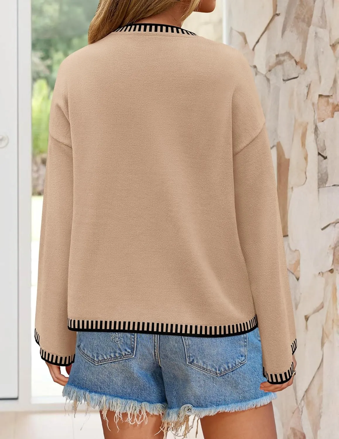 ZESICA Women's Oversized Long Sleeve Sweaters Fall Crewneck Color Block Loose Ribbed Knit Pullover Tops