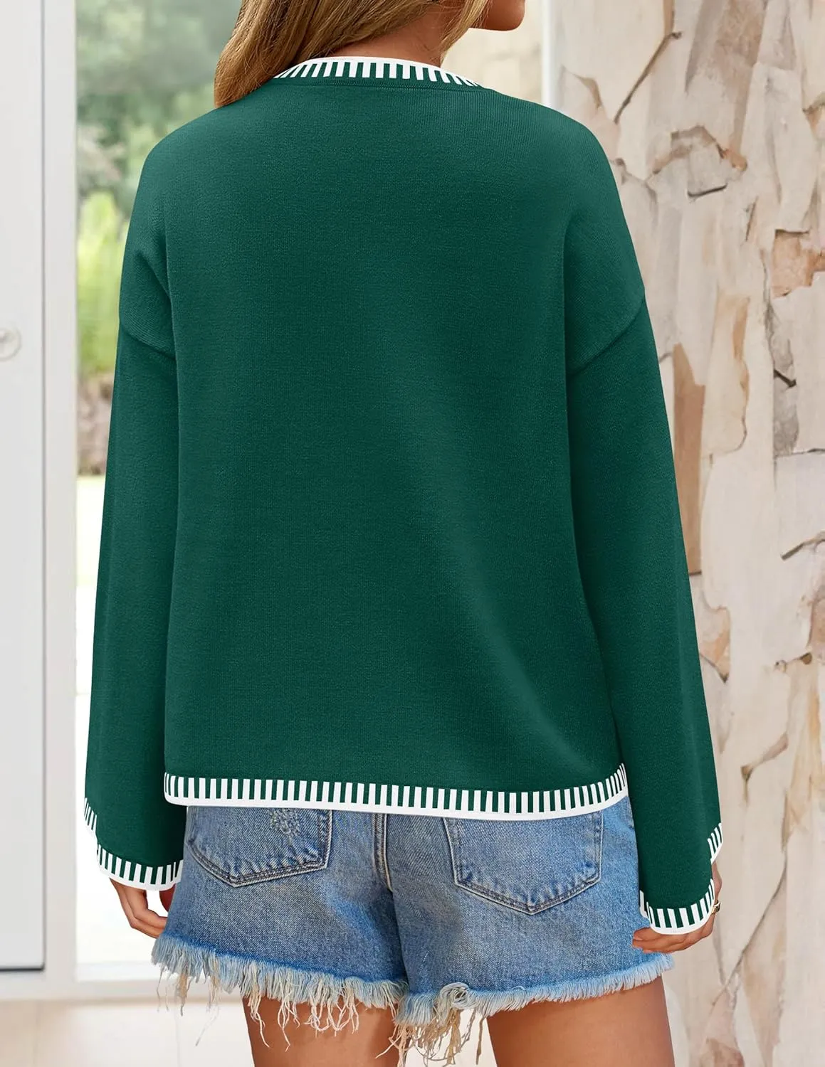 ZESICA Women's Oversized Long Sleeve Sweaters Fall Crewneck Color Block Loose Ribbed Knit Pullover Tops