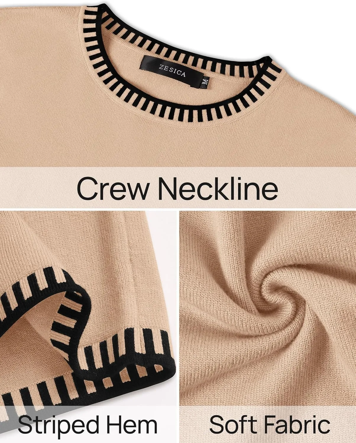 ZESICA Women's Oversized Long Sleeve Sweaters Fall Crewneck Color Block Loose Ribbed Knit Pullover Tops