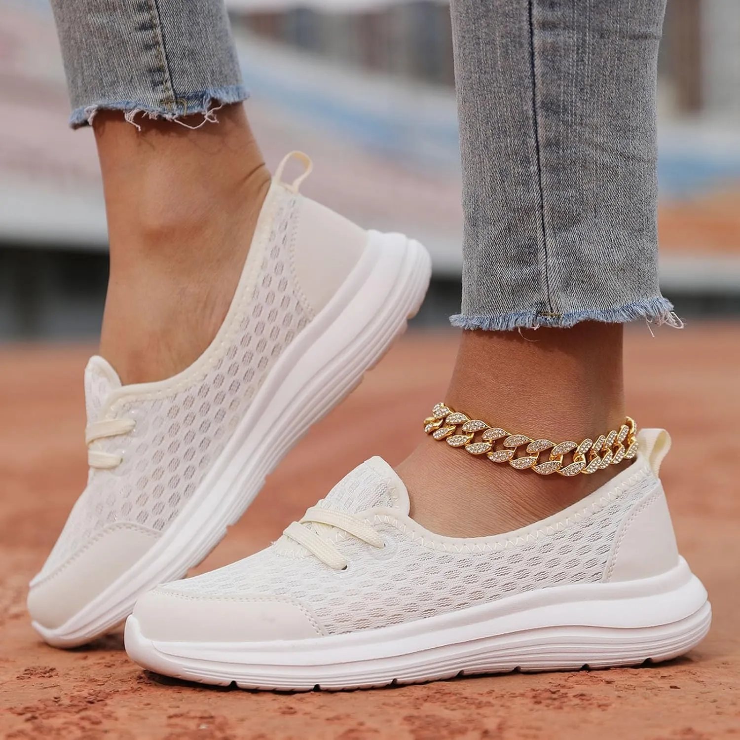 ZSpzx Women's Walking Shoes with Arch Support Air Cushion Mesh Lace Up Breathable Quick Dry Casual Shoes Athletic Running Jogging Comfortable Closed Toe Lightweight Sneakers for Gym Travel Daily Wear